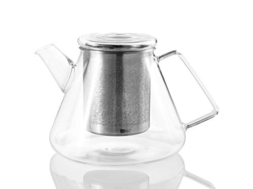 AdHoc TK50 ORIENT+ Teapot | Glass/Stainless Steel | Teapot With Infuser/Tea Strainer For Loose Leaf Tea | 1.5 Litres | (H)150mm x (D)180mm | Clear | Dishwasher Safe