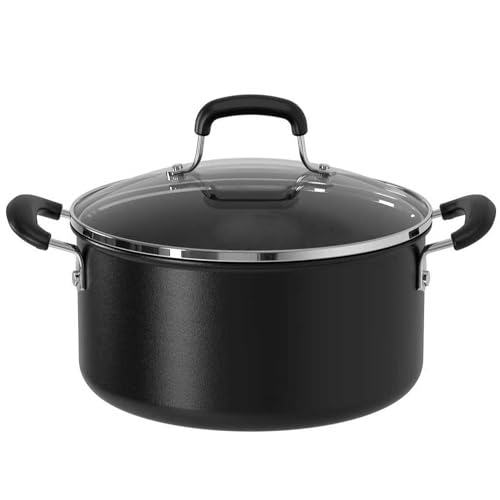 24cm Stock Pot Casserole Dish Pan with Glass Lid 4.5L- Stew Pan Non Stick Coating, Easy to Clean, Dishwasher Safe, Forged Aluminium Cooking Pan