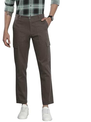 Image of The Indian Garage Co Men Slim Fit Solid Mid-Rise Cargos