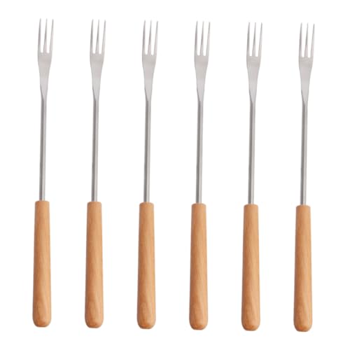 Alipis 6 pezzi Forchette Fonduta Acciaio con in Forchette Barbecue Resistenti e Isolanti per Frutta Formaggio Picnic e