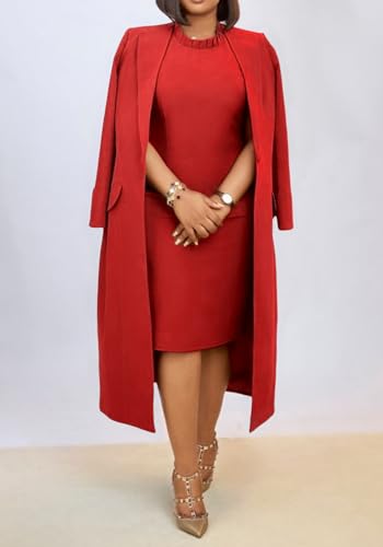 Tcremisa Womens 2 Piece Dress Suit Sets Notched Lapel Long Sleeve Blazer Jacket and Tank Bodycon Dress Set2