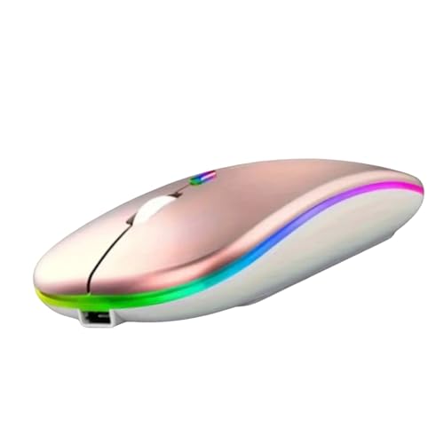 Genérico Ratón inalámbrico Recargable con Bluetooth, Dispositivo de 2,4 GHz, USB, RGB, 1600DPI, para Ordenador, portátil, Tableta, PC, MacBook, Gaming Retro Iluminado (Rosa Dorado)