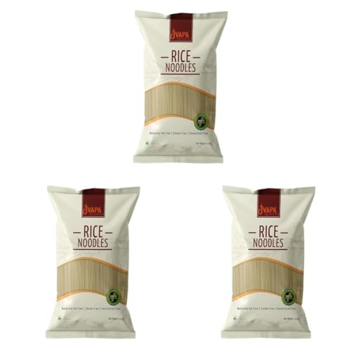 Image of Jvapa Rice Noodles 400 Grams - Naturally Gluten Free, Made with 100% Rice, Cholesterol Free, Fat Free (Pack of 3)