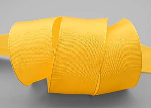finemark 25 m x 40 mm Wired Edge Ribbon Leo Yellow Dark Yellow (534) Decorative Ribbon with Wired Edges Plain Gift Ribbon Fabric Ribbon Bow Ribbon Visco Wire Made from Renewable Raw Materials