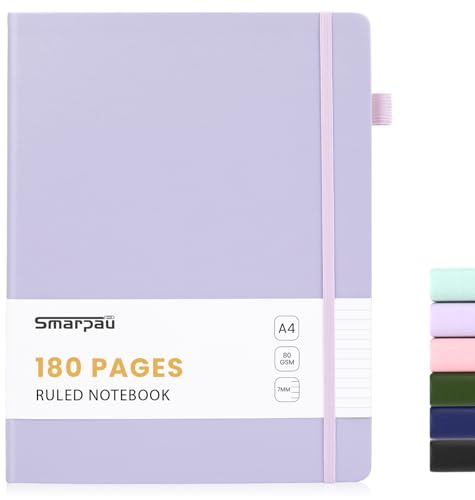 Smarpau A4 Notizbuch Liniert Hardcover Leder Journal Notizblock mit 180 Seiten zum Schreiben 80gsm Papier Dickes Journal für Frauen Männer Arbeit Büro Schule Reisen 21.3 x 29.5cm - Lila