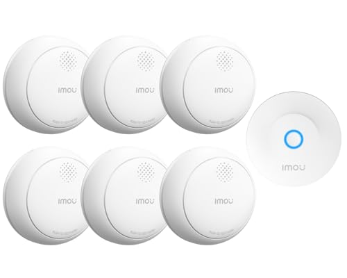 Imou Detector de Humo WiFi Inteligente, EN14604, Batería de 5 Años, 85dB Sirena, Alarma Sincronizada sin Red con Hub Zigbee, Control Remoto y Notificaciones vía App, Instalación Fácil, 6Unidades+1Hub