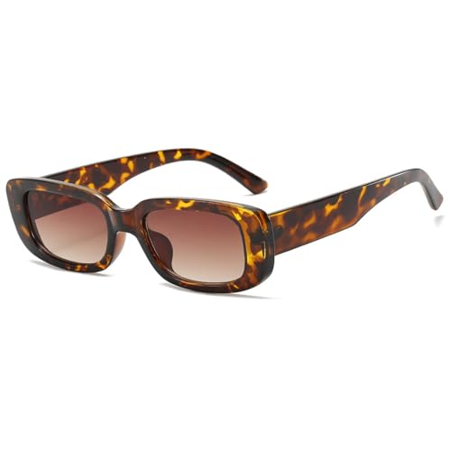 Spunklad Lentes de sol rectangulares para mujeres y hombres, modernos, retro, años 90, años 2000, vintage, con marco cuadrado estrecho, geniales, leopardo, Talla única
