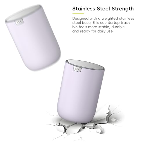 Image of EKO Fandy 0.58 Gal /2.2L Mini Trash Can with Lid, Swing-Top Desktop Trash Can for Bathroom, Countertop, Vanity, Desk or Office, Small Garbage Bin (Lavender)