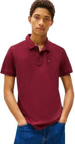 Tommy Jeans Polo Manches Courtes Homme Slim Placket Slim Fit, Rouge (Red Wine), M