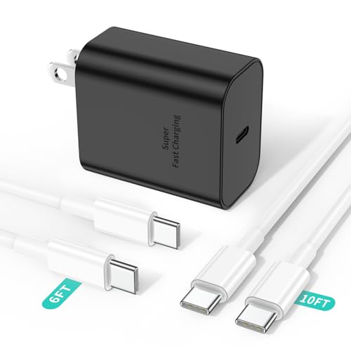 45W Super Fast Charger Type C for Samsung S24, USB C Android Phone Charger Fast Charging Block with 6FT/10FT Type C Charger Cord for Samsung Galaxy S24+ Ultra/S23+ Ultra/S22+ Ultra/iPhone 16-White