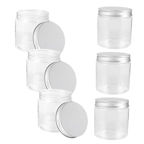 Homoyoyo 6 Frascos de Plástico Transparentes de 250 Ml con Tapa de Aluminio Plateada Frascos Herméticos para Alimentos Almacenamiento de Ensaladas y Mermeladas Uso Portátil para Viajes