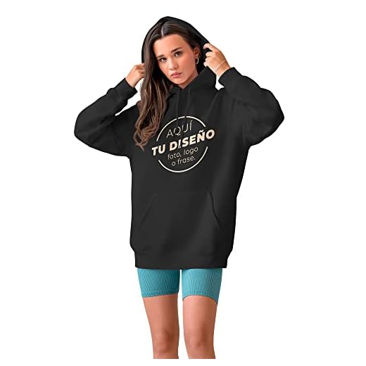 Visual Stocks Sudadera Personalizada · Unisex · Impresión DTF, con Foto, con Nombre, con Texto (L, Negro)