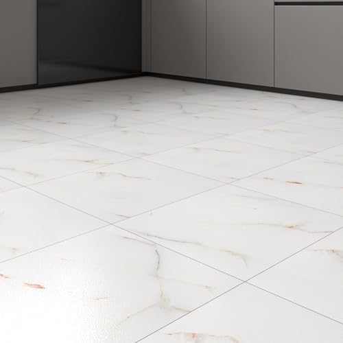 LaCheery 36 Piezas Vinilo Suelo Marmol Baldosas Adhesivas Suelo Vinilo Autoadhesivo Blanco Baño Impermeable 30cm x 30cm Suelos de Vinilos Adhesivos para Suelos Cocina Cobertura 3.24㎡ Antideslizante