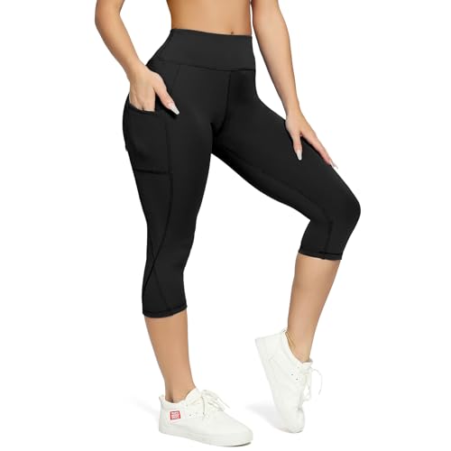 FITTOO 3/4 Capri Leggings with Pockets for Women Knee Length Sports Leggings Slim Fit Workout Gym Running Yoga Pants Black M FITTOO 3/4 Capri Leggings with Pockets for Women Knee Length Sports Leggings Slim Fit Workout Gym Running Yoga Pants Black M