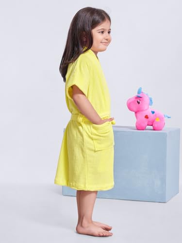Image of SAND DUNE Kids Baby Girls Bathrobe | Terry Cotton Bathrobe Gown | Half Sleeves | Knee Length | Pocket with Waist Belt | Baby Girls - 1 to 4 Years Age