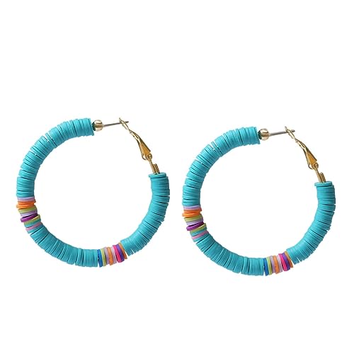 WOFASHPURET 1 Par pendientes geométricos de arcilla pendientes de mujer aretes de mujer earloop aretes coloridos joyas de oreja de playa elegantes pendientes de arcilla polimérica Blue