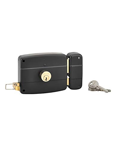 THIRARD - Serrure horizontale en applique double entrée à tirage pour entrée, droite, 120x97mm, axe 60mm, noir granité, 3 clés