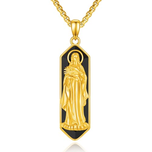 Pendentif Maria Goretti argent sterling 925 et onyx collier religieux homme discret