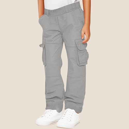Cargo Pants for Boys Girls Elastic High Waist Straight Wide Leg Pants Teens Active Workout Joggers with Pockets2