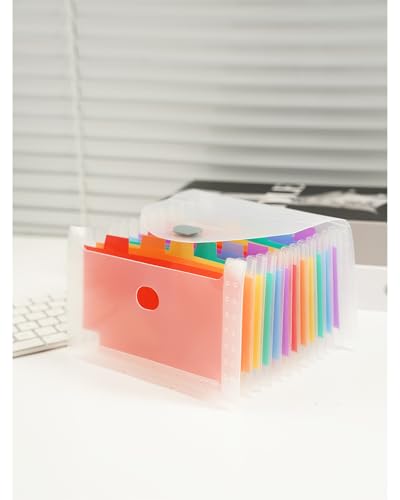 Pasta organizadora de recibos de suporte, 13 bolsos de arquivo sanfonado expansível para cupons/ingressos/notas e cartões de visita, armazenamento de mesa com etiquetas (transparente)