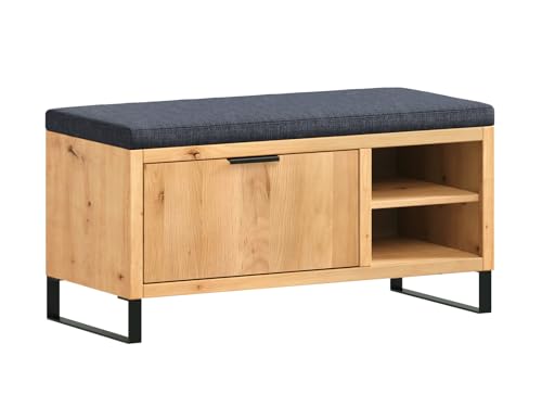 Woodkings Sydney Sitzbank Holz Wildeiche I Flurbank BxHxT: 90x44x41cm mit Sitzauflage I Schuhbank für Garderobe I Flurmöbel mit Stauraum I Garderobenbank