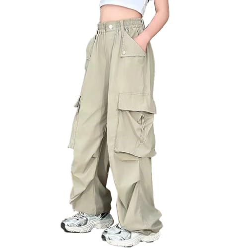 Girls Cargo Pants Elastic Waist Blend Loose Fit Casual Trousers with Multiple Pockets for Kids 4-15 Years