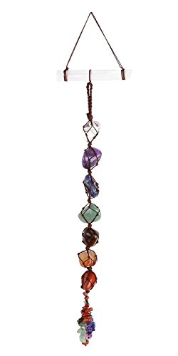 PESOENTH 7 Chakra Tumbled Gemstones Feng Shui Crystal Window Hanging Ornament Selenite Stick