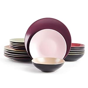 Colors Life Dinner 18pc Set, Very Berry – 6 Assorted Colors Berry, Beige, Curry, Olive, Plum and Pink