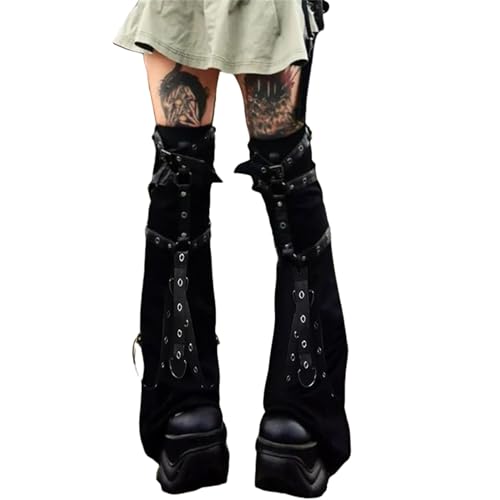 Punk Rock Flare Leg Warmers Y2k Women Long Buckle Strap Goth Grunge Emo Steampunk Rave Gothic