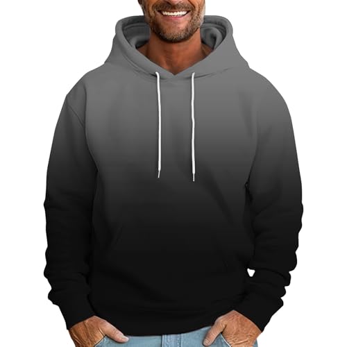 Mens Ombre Color Hoodies Pullover Casual Lightweight Long Sleeve Drawstring Hooded Sweatshirt Fall Outfit with Pocket