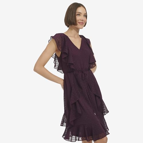 Tommy Hilfiger Women's Ruffle Trim Tie Waist Chiffon Mini Dress3
