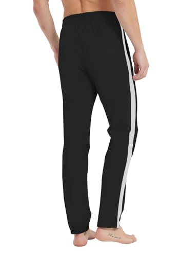 Idtswch Calça de moletom masculina listrada 34/36/38/40 longa com costura interna e bolsos, Preto, G