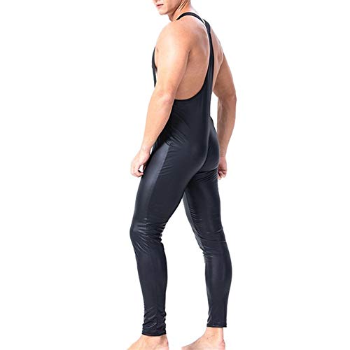 CHENZHANMAOYI Body Overalls PU Leather Zipper Crotchless Mens Jumpsuits Wrestling Singlet Latex Maillot Catsuits XXL… - Afbeelding 5