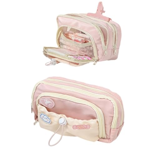 irLocy- Estojo Estético Bonito Estojo Kawaii com Pins Kawaii Grande Estojo para Lápis Preppy Supplies (rosa)