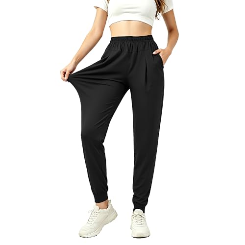 Othedrich Womens Joggers with Pockets Loose Fit Lounge Athletic Sweatpants Lightweight Tapered Track Pants for Hiking Running Black