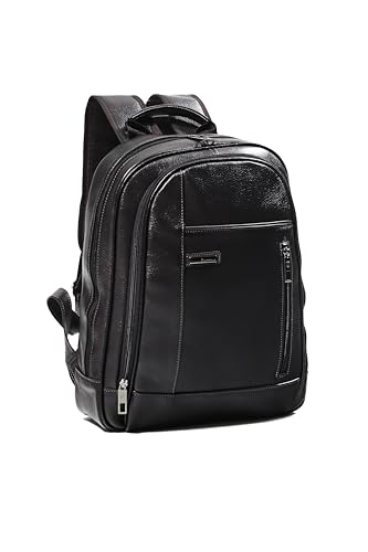 MOCHILA EM COURO PRETA COM PORTA NOTEBOOK BOLSO FRONTAS LISO