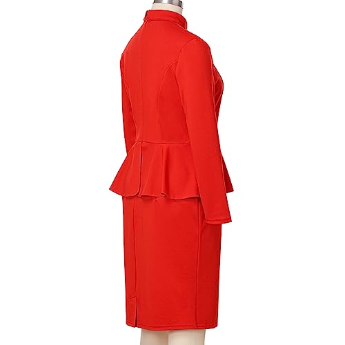 Image of FAD-4U Church Clergy Dress for Women Minister Long Sleeve Ruffle Slim Pencil Dress with Tab Insert Stand Collar