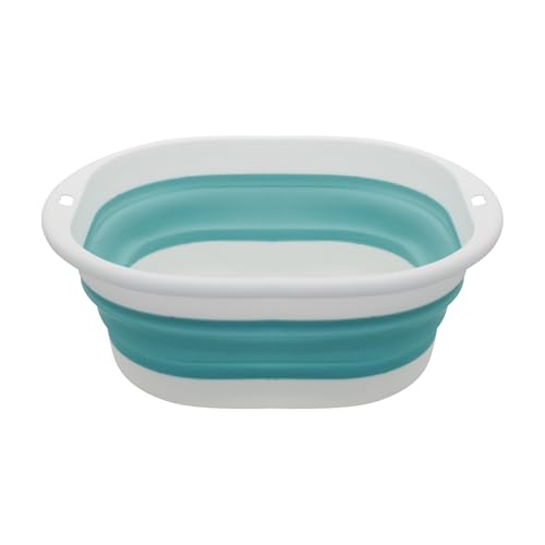 MultiValue Barreño Plegable Colada, Plásticos Barreño Plegable Ahorro de Espacio Lavabo Portátil con Orificios para Colgar Lavavajillas Plegable para baño Cocina Viaje (azul y blanco, M)