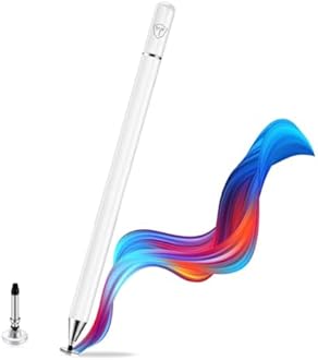 Tukzer Universal Stylus Pen for Smartphone/Tablet/iPad/Pro/Air/iPhone/iOS/Android/All Touch Screens Devices| Fine Point Disc Tip, Lightweight Aluminum Body Magnetic Cap Drawing Writing (White)