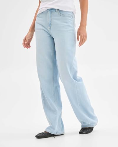Image of KOTTY Women's High Waist Straight Fit Cotton Blend Denim Jeans|Comfortable Regular Length Casual Jeans for Women