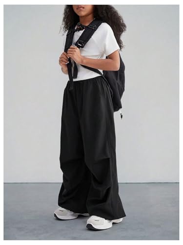 Floerns Girl's Casual Drawstring Waist Cargo Pants Wide Leg Trousers3