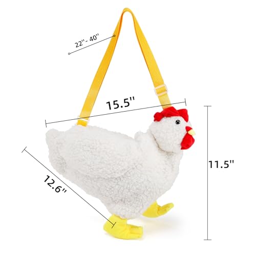 2 Pack Chicken Purse, Cute Chicken Fluffy Shoulder Handbag, Plush Animal Crossbody Bag Rooster Bag with Adjustable Strap for Women2