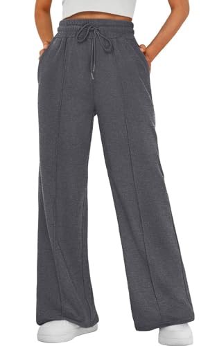 Yutdeng Pantalones Anchos Mujer Jogger Pantalón Chándal con Bolsillos Cordón Cintura Elasticos Casual Frescos Palazzo Pantalon Ancho Mujer Largo Deporte Yoga Correr Pijama Comodos,Gris Oscuro,M