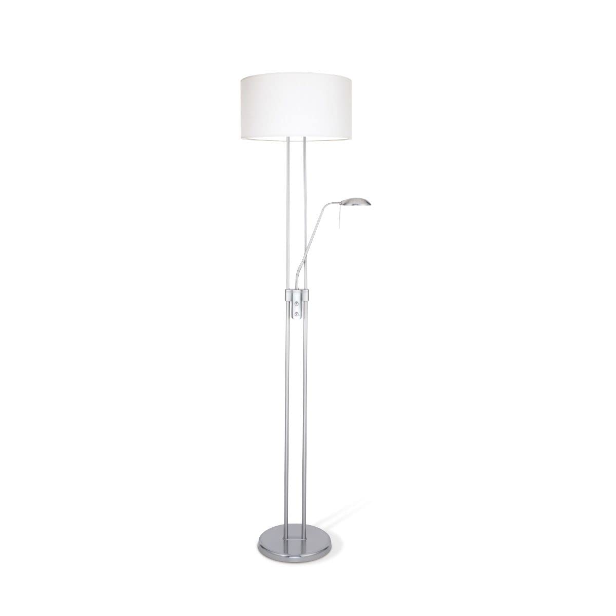 Home Sweet Home Lámpara de pie de techo con luz de lectura regulable – Lámpara de pie para salón blanca, lámpara LED de 170 cm con pantalla de tela, incluye bombillas E27 y G9