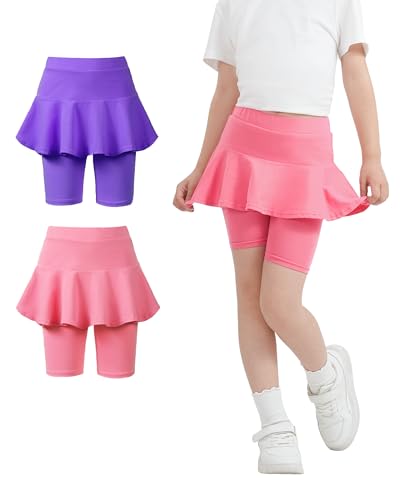 Girls Leggings with Skirt Uniform Skirts for Girls Knee-Length Ruffle Skirt Pants for Kid 4-11 Years