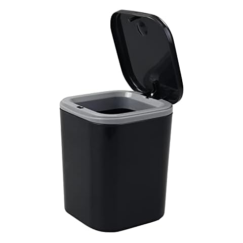 Bringer 2 L Desktop Garbage Can, 0.5 Gallon Plastic Tiny Waste Can with Lid, Black Cover