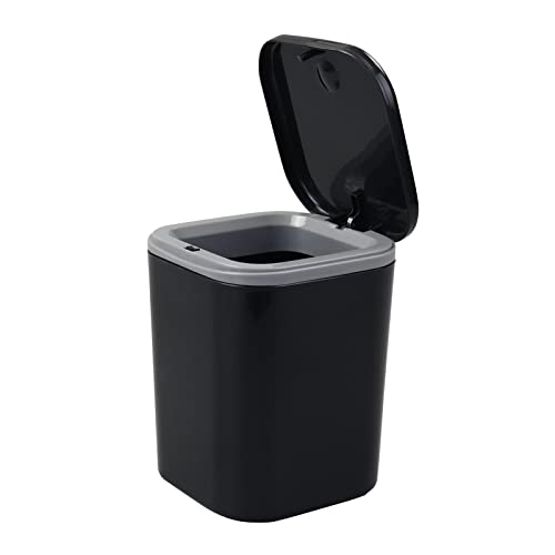 Bringer- Bote de basura de escritorio de 2 L, bote de basura pequeño de plástico de 0,5 galones con tapa, color negro