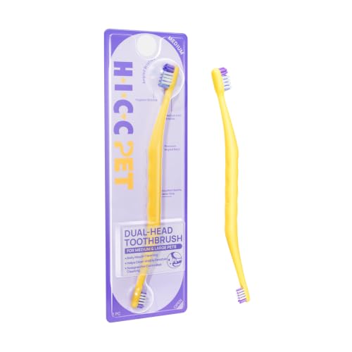 Image of HICC PET Dual-Head Toothbrush for Dogs & Large Cats, Easy Teeth Cleaning | Large and Small Brush Heads with A 16 Handle for Easy Teeth Cleaning for Dogs and Large Cats. Toothpaste Not Included.