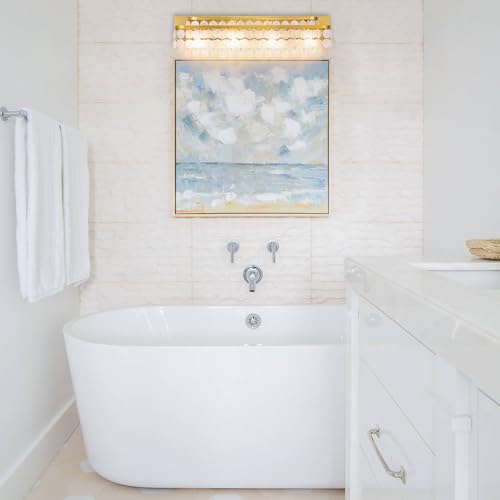 TOCHIC 3 Lights Gold Vanity Light with Natural Capiz Shell and 6 Lights Gold Coastal Chandelier with Natural Shells for Living Dining Room, Kids Room, Bedroom - Image 4