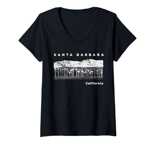 Damen Santa Barbara CA Palmen Coastal California Souvenir T-Shirt mit V-Ausschnitt
